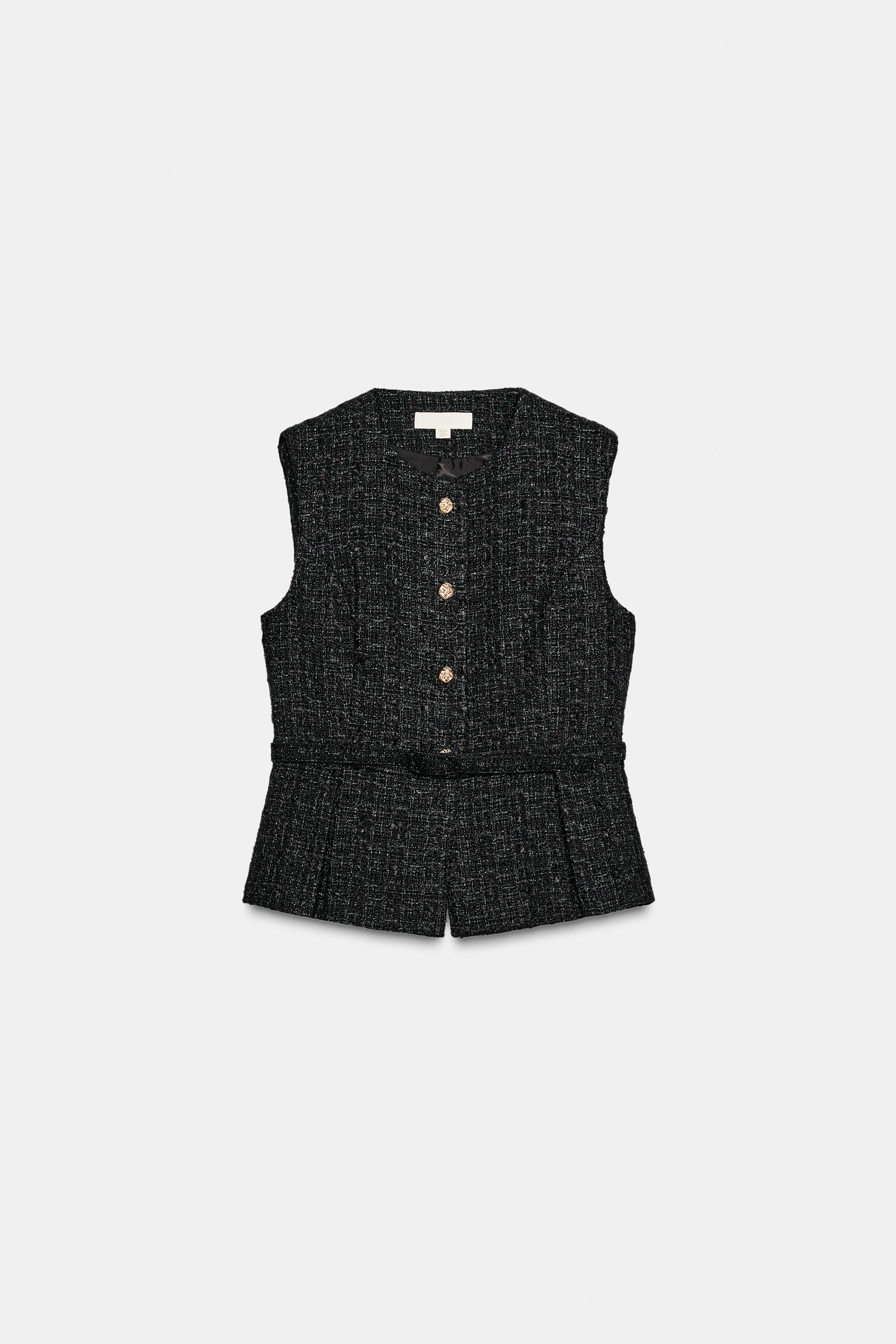 METALLIC THREAD BELTED TEXTURED VEST